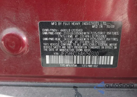 2010 Subaru Forester 2.5X Premium из США, поврежденный, VIN JF2SH6CC7AH906239